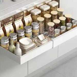 길이조절 싱크대 레일 슬라이딩선반 / 하부장 폭조절 정리대 슬라이드 양념통 주방 무타공