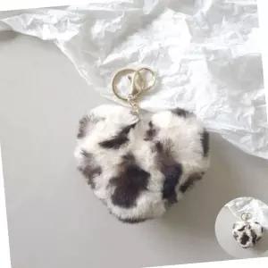 키링 하트레오파드 호피폼폼이 털방울키링 브라운레오파드