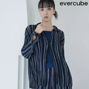에바큐브 26SS 쉬폰플리츠 스트라이프 셔츠