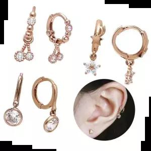 골드피어싱 금 로즈골드 링 큐빅 드롭 피어싱 귀찌 귀걸이 14K