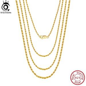 ORSA JEWELS 925 실버 도매 40-60cm 14K 18K 골드 도금 로프 체인 목걸이 여성을위한 남자 빈티지 스타일 1