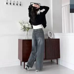 JMM WSF2007 여자 뒷밴딩 포켓라인 워싱 와이드데님