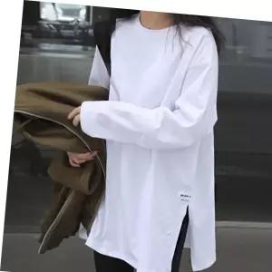 일상복 옆트임 절개 포인트 여성 루즈핏 라운드 긴팔 티셔츠