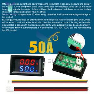 M430 디지털 볼트미터 암페어미터 전력계 100V 10A 50A 100A 전류 전압 측정기 듀얼 LED 디스플레이 연결선