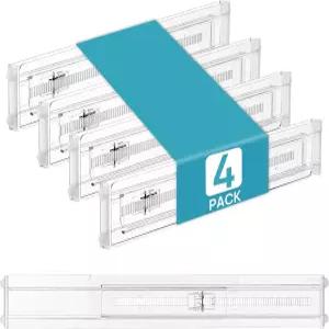 브이탑마트 4팩 얕은 서랍 칸막이 2.36인치 높이 12.5~20.8인치 조절식 확장형 주방 정리함 식기류 속옷
