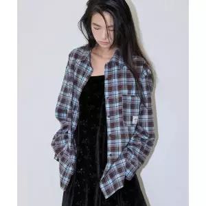 [국내정품] 미치코런던 셔츠 블라우스 KOSHINO 오버사이즈 체크 스카이 브라운 109462