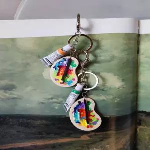 페인트 팔레트 펜던트 키링 수제 가죽 키홀더 가방고리 아트 감성 백참 키체인 여성키지갑 악세사리