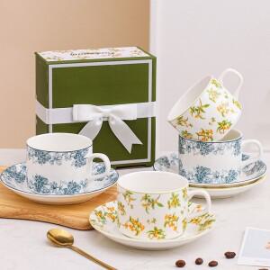 선물 상자 세트 150ML 꽃 세라믹 에스프레소 커피 컵 차 우유 마시는 사무실 대 한 핸들 머그잔