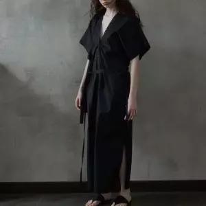 면원피스 커스텀클로즈 콘트라스트 슬릿원피스 블랙 코튼루즈핏