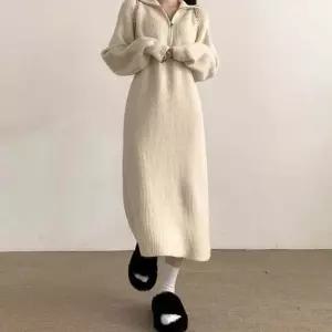 집업원피스 반집업 여성 귀여운 카라 니트 롱원피스 3컬러