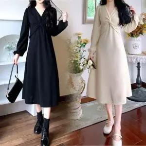 쉬폰원피스 크로스꼬임 모던 브이넥 예쁜 여성 A라인 원피스