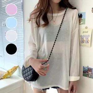 빅사이즈 여름 햇빛차단 여성 얇은 시스루 루즈핏 긴팔 티셔츠