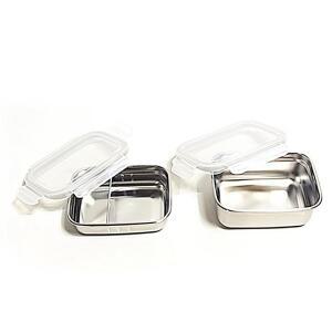 스텐맘 찬통 밀폐찬합 주방용품 스텐 직사각2단-밀페용기레스 도시락 맘 LW658366