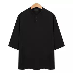 헨리넥 투버튼 오버핏반팔 무지 라운드 남성 7부 [f1A0150]