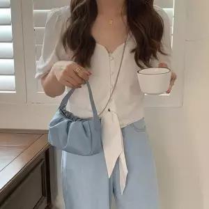 여성 셔링 주름 미니백 크로스끈 토트백 qjT4+5KCy