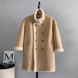 여성 무스탕 롱코트 울100 천연양모 리버시블