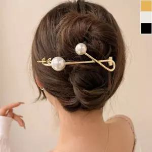 메탈 진주 비녀 헤어핀 1P 단계조절 데일리 머리핀 QBF7+5Lib