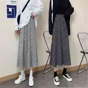 스모크 플라워 밴딩 A라인 롱 스커트 고무줄 치마 PUa3+1gbV