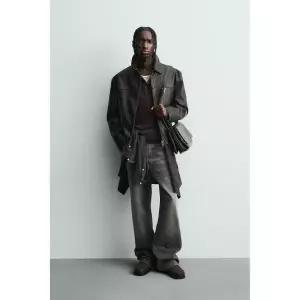 ZARA 워싱 페이크 레더 점퍼 - 브라운 {QHJ}