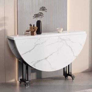 대형 흰색 원탁 반원형 원형 검정색 검정프레임 턴테이블 검정대리석 업소용 접이식 이동형