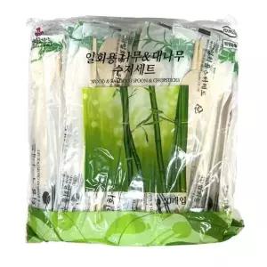 일회용 대나무 젓가락 숟가락 세트 50개입