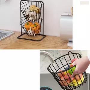감자 고구마 보관 바구니 2단 철제 과일 야채 보관함 정리대 바스켓 소쿠리