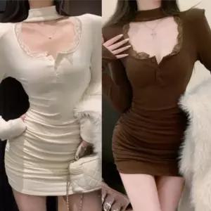 레이스 버튼 셔링 미니 원피스 페미닌룩 데일리룩 데이트룩 캐주얼룩 여성 의류