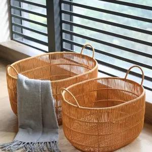 의류 W118 빨래 보관 라탄바구니 장난감 대형 손잡이 옷