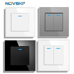 novski 크리스탈 강화 유리 패널 1구 1방향, LED 표시기 16A 250V가  벽 스위치