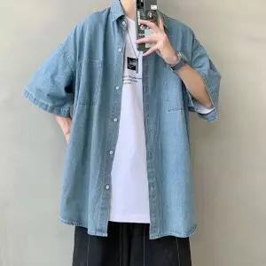 남자 반팔 2컬러 여유핏 데님셔츠 캐주얼 청남방 남성 남녀공용