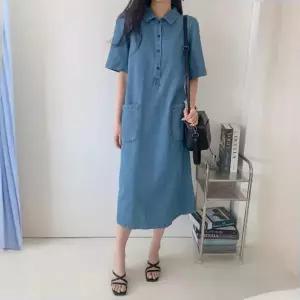여름원피스케주얼 바이 다솜결 반팔 데님 롱 원피스 집앞룩 꾸안꾸룩