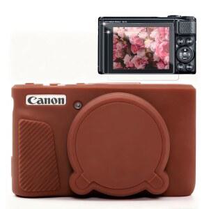 캐논 파워샷 SX740 HS, SX730 HS 카메라용 프레비브 케이스, 부드러운 실리콘 보호 케이스, 탈착식 렌즈 커버와 스크린 프로텍터 액세서리가 있는 슬림 핏 슬리브, 긁힘 방지(다크 브라운)