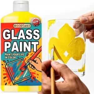 굿테이크 옐로우 유리 페인트 - 페인팅 및 스테인드용 아크릴 세라믹 와인 잔 병 창문용 활기찬 에나멜 DIY