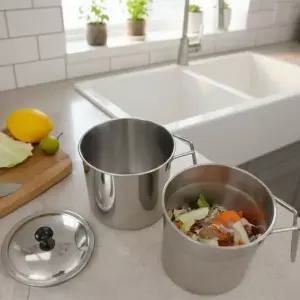 동무 스텐물빠짐이중 소형음쓰통 2리터2칸 음식물쓰레기통 2리터 미니음식물통 원룸 씽크대 음식물분리형