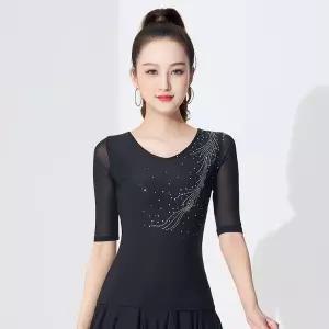 줌바 사교 댄스복 여성 라인 왈츠 댄스상의 방송 라틴 댄스옷 공연복