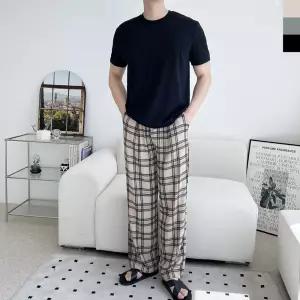 0ACC SS1009M 남자 여름 시원 쿨소재 체크 핀턱 와이드 밴딩 팬츠