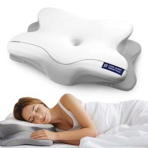 측면 및 허리 수면자를 위한 코지펀 경추 목 베개, 수면 무호흡증을 인체공학적 메모리 폼 , 베개 커버가 있는 지지 침대