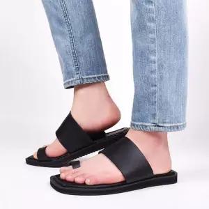 남성 사각 조리 슬리퍼 가죽편한신발