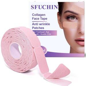 스푸친 125개/롤 콜라겐 주름 방지 패치 - 2026년 새로운 버전의 프리 컷 페이스 테이프로 밤새 주름, 매끄러운 잔주름 및 탄탄한 팅 피부, 스마일 라인 이마 립 멀티 영역 사용