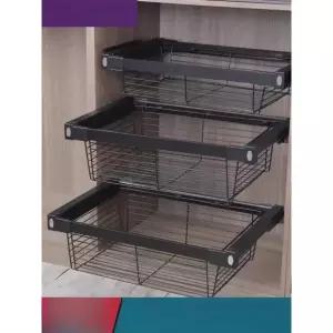 프리미엄 옷장 슬라이딩 서랍 바구니 수납 철제 레일 댐핑 장농 라이트블랙 35-40