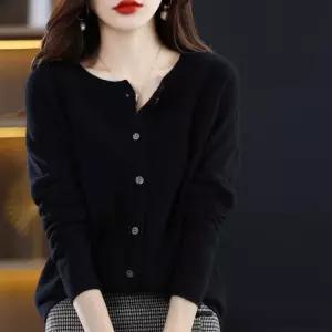 여성 봄 간절기 도톰 베이직 라운드 가디건 블랙 겨울 짧은 학생 핏 노란색 여자 검정 슬림