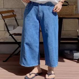 아이스 절개 뒷밴딩 크롭 데님 (2color)