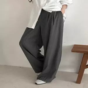 브레일 스트라이프 와이드 핀턱 슬랙스 86891 빅사이즈 여성의류