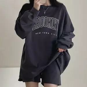 여름실내복 레터링 디자인 여자 오버핏 긴팔 반바지 트레이닝세트