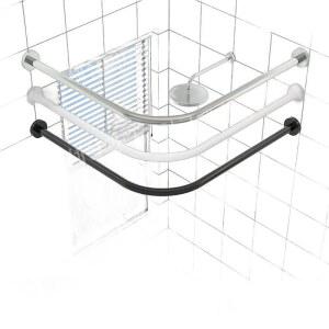 ㄱ자형 샤워커튼봉 무타공 커튼 욕실 너비150cm 부채형 1 그레이 스테인리스 L자형