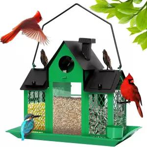 야외용 태양열 새 모이통 집 7LBS 대용량 금속 야생 다람쥐 방지 물컵 카디널 새집 애호가를 위한 선물