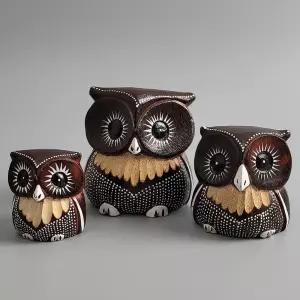발리에서온 와칸다 목각 나무 부엉이 장식소품 3P 부엉이소품 목각인형