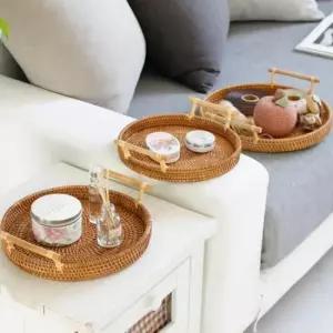 카페쟁반 라탄쟁반 플레이팅 쟁반 손잡이 원형 라탄트레이 3p