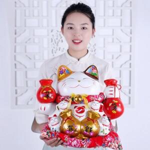 15인치 세라믹 행운의 고양이 일본 마네키네코 홈 장식품 저금통 피기뱅크 피규어 풍수