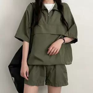 반집업 아노락 반바지 루즈핏 허리밴딩 상하의 세트